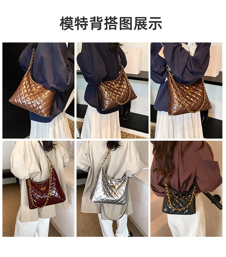 Cross-Border Quilted Saddle Bag, Autumn and Winter New Shoulder Bag, Fashionable Armpit Bag, Work Clothing Versatile Crossbody Bag
