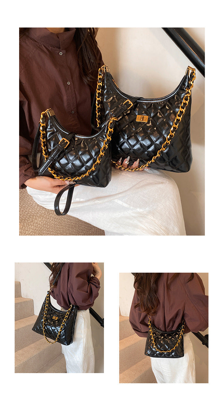 Cross-Border Quilted Saddle Bag, Autumn and Winter New Shoulder Bag, Fashionable Armpit Bag, Work Clothing Versatile Crossbody Bag