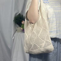 2025 New Style Hollow Knitted Bag for Women, Casual Vacation Woven Shoulder Bag, Large Capacity Beach Tote Bag