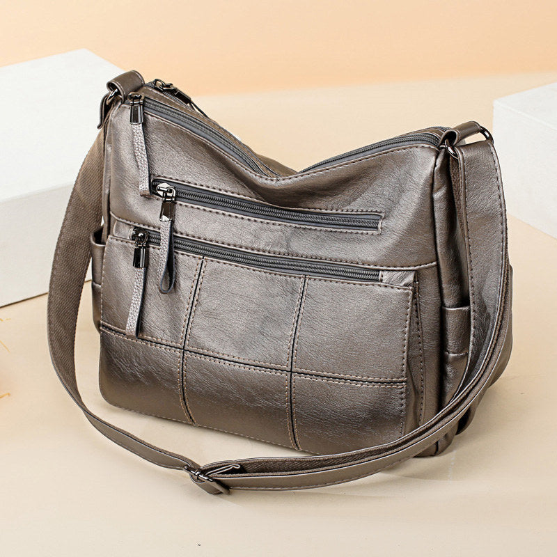 2023 New Bag Women's Solid Color Casual Shoulder Crossbody Bag Simple All-match Middle-aged Women's Mother Bag Large Capacity