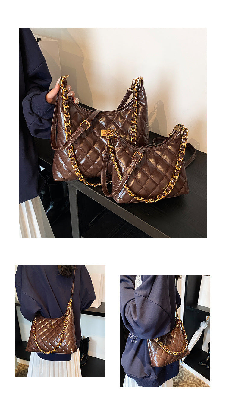 Cross-Border Quilted Saddle Bag, Autumn and Winter New Shoulder Bag, Fashionable Armpit Bag, Work Clothing Versatile Crossbody Bag