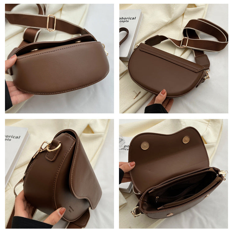 Cross-border Retro Niche Women's Small Bag 2024 New Fashion Saddle Bag Wide Shoulder Strap Crossbody Women's Bag Underarm Bag