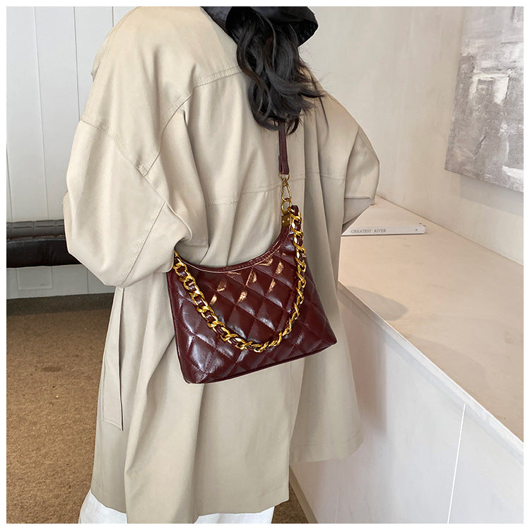 Cross-Border Quilted Saddle Bag, Autumn and Winter New Shoulder Bag, Fashionable Armpit Bag, Work Clothing Versatile Crossbody Bag