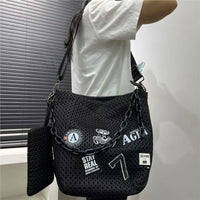 Cross-Border Exclusive Supply of Women's Fashionable Y2K Street Chain Shoulder Bag, Large Capacity Mesh Patchwork Crossbody Bag