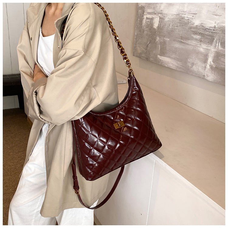 Cross-Border Quilted Saddle Bag, Autumn and Winter New Shoulder Bag, Fashionable Armpit Bag, Work Clothing Versatile Crossbody Bag