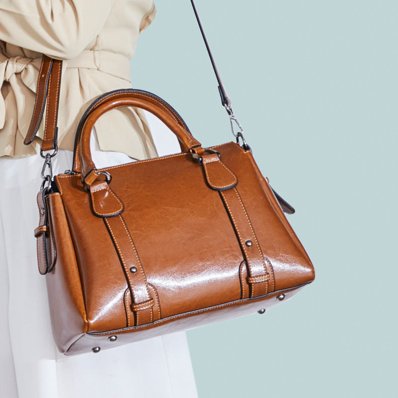 Authentic Genuine Leather Women's Bag from the Boutique, 2026 New Model, Boston Casual Versatile Retro Cowhide Handbag, Shoulder Bag, Crossbody Bag