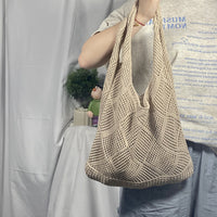 2025 New Style Hollow Knitted Bag for Women, Casual Vacation Woven Shoulder Bag, Large Capacity Beach Tote Bag