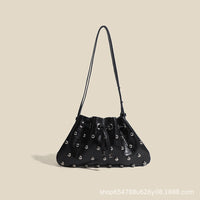 2025 New Rivet Underarm Women's Bag Cross-Border Exclusive Fashion Versatile Handheld Bucket Shoulder Tote Drawstring Bag