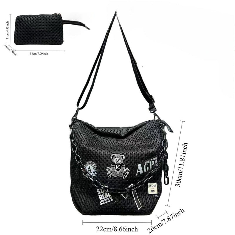 Cross-Border Exclusive Supply of Women's Fashionable Y2K Street Chain Shoulder Bag, Large Capacity Mesh Patchwork Crossbody Bag