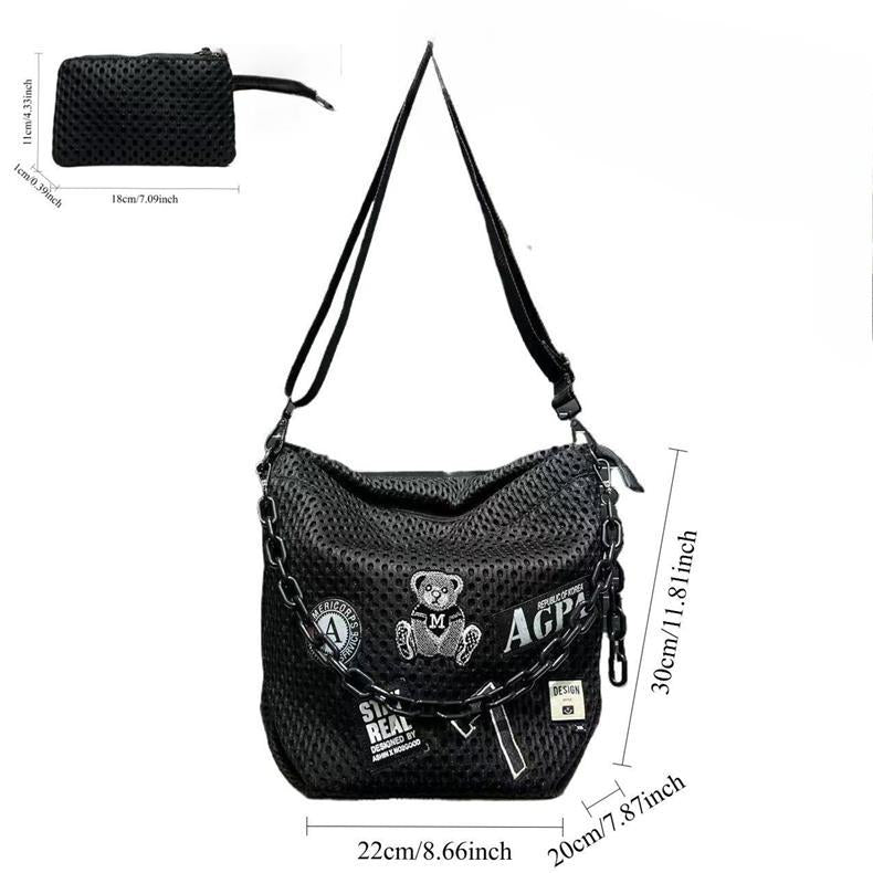 Cross-Border Exclusive Supply of Women's Fashionable Y2K Street Chain Shoulder Bag, Large Capacity Mesh Patchwork Crossbody Bag