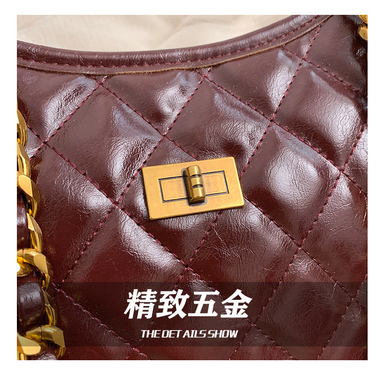 Cross-Border Quilted Saddle Bag, Autumn and Winter New Shoulder Bag, Fashionable Armpit Bag, Work Clothing Versatile Crossbody Bag