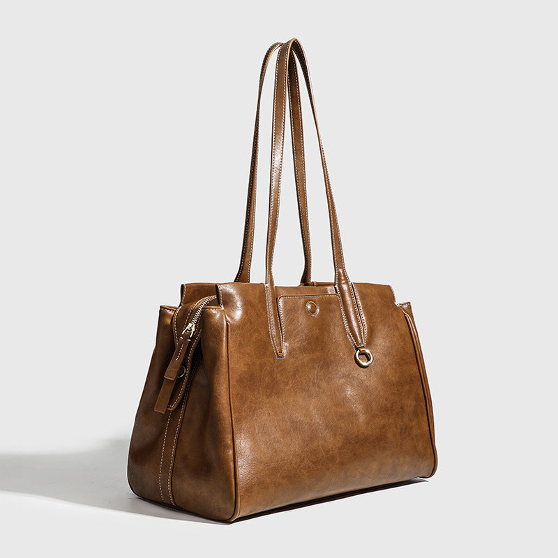 2024 Summer New Niche High-end Retro Shoulder Tote Bag Large Capacity Commuter Portable Briefcase