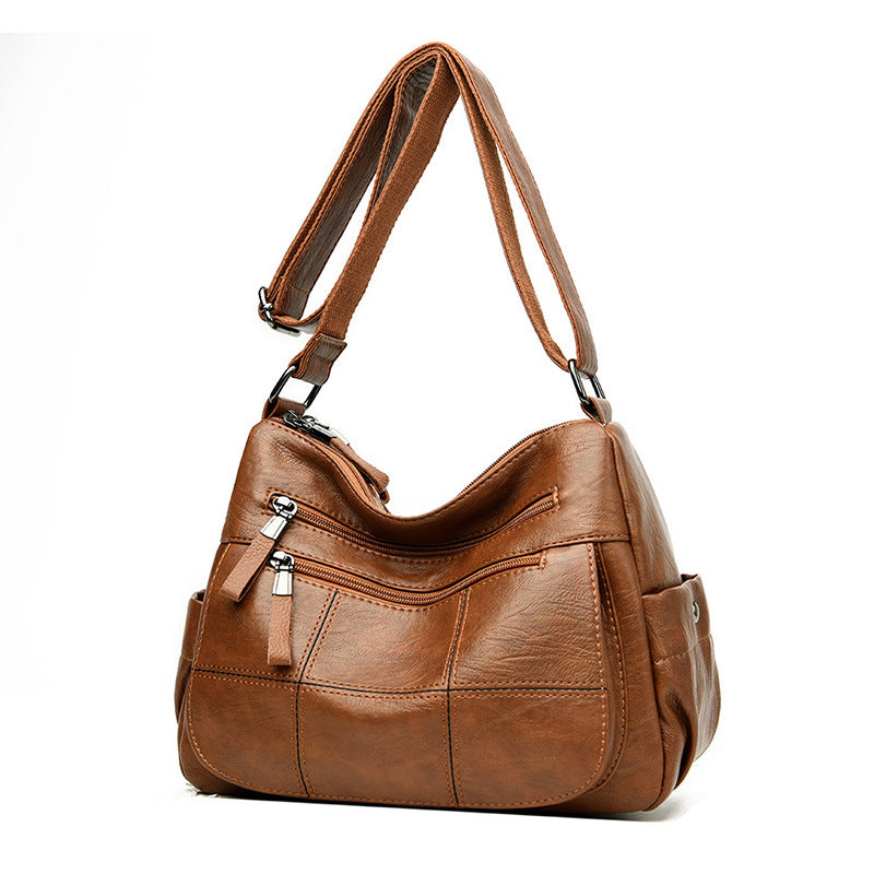 2023 New Bag Women's Solid Color Casual Shoulder Crossbody Bag Simple All-match Middle-aged Women's Mother Bag Large Capacity