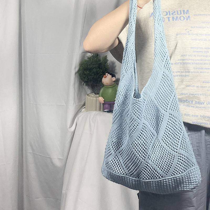 2025 New Style Hollow Knitted Bag for Women, Casual Vacation Woven Shoulder Bag, Large Capacity Beach Tote Bag