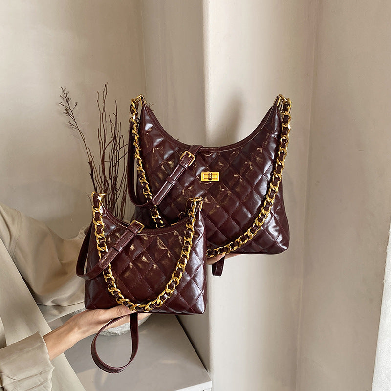 Cross-Border Quilted Saddle Bag, Autumn and Winter New Shoulder Bag, Fashionable Armpit Bag, Work Clothing Versatile Crossbody Bag