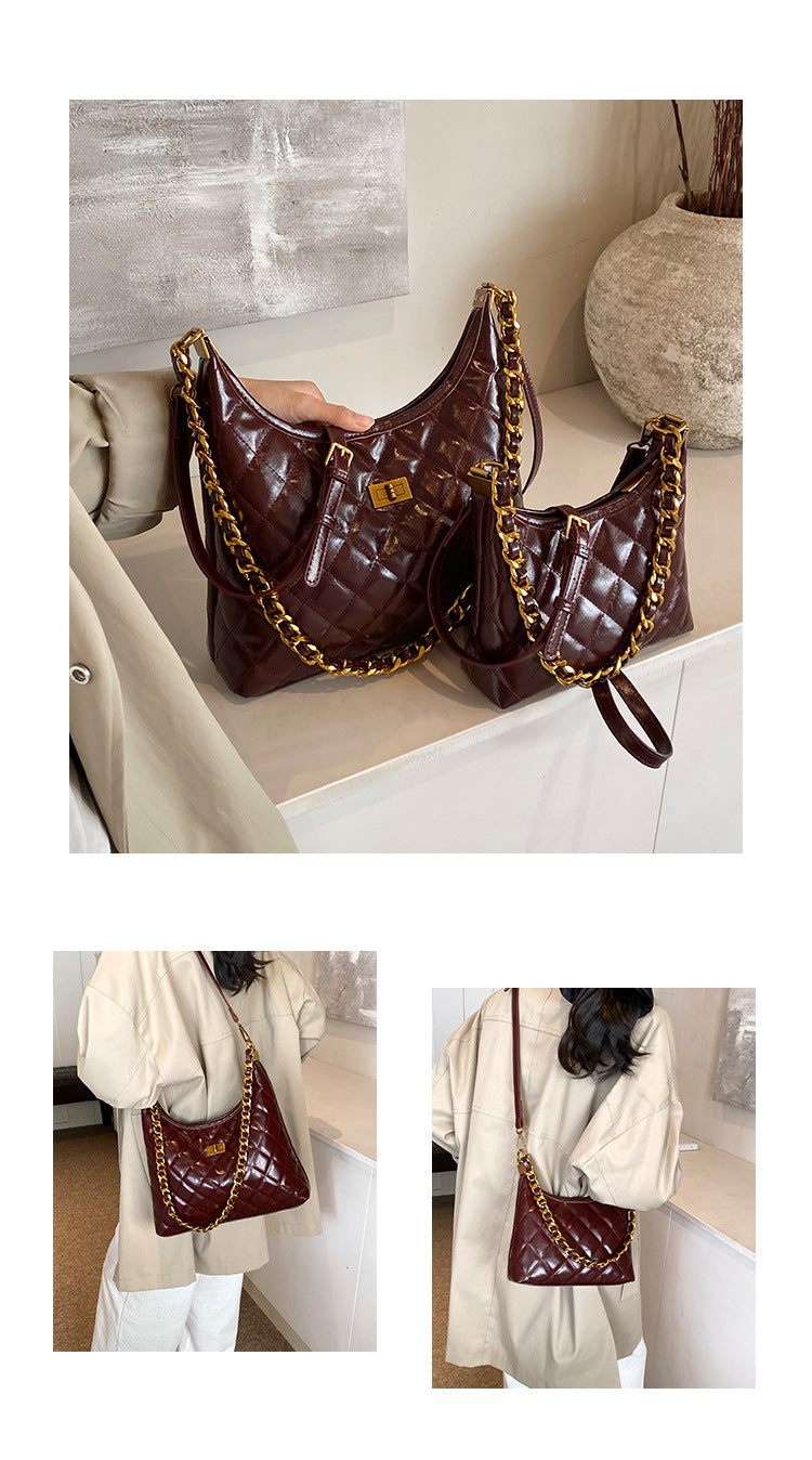 Cross-Border Quilted Saddle Bag, Autumn and Winter New Shoulder Bag, Fashionable Armpit Bag, Work Clothing Versatile Crossbody Bag