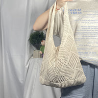 2025 New Style Hollow Knitted Bag for Women, Casual Vacation Woven Shoulder Bag, Large Capacity Beach Tote Bag