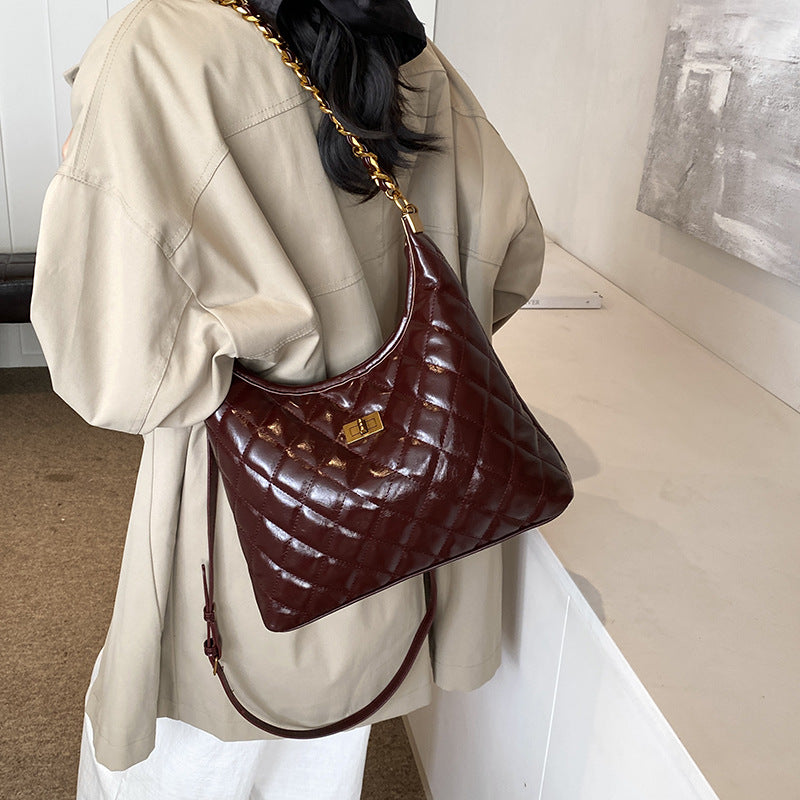 Cross-Border Quilted Saddle Bag, Autumn and Winter New Shoulder Bag, Fashionable Armpit Bag, Work Clothing Versatile Crossbody Bag
