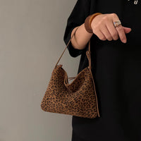 2026 Original Design Small Bag with Retro Fashion Feel, Leopard Print Pu Suede Handbag, Shoulder Bag, Mahjong Bag, Personalized Underarm Bag