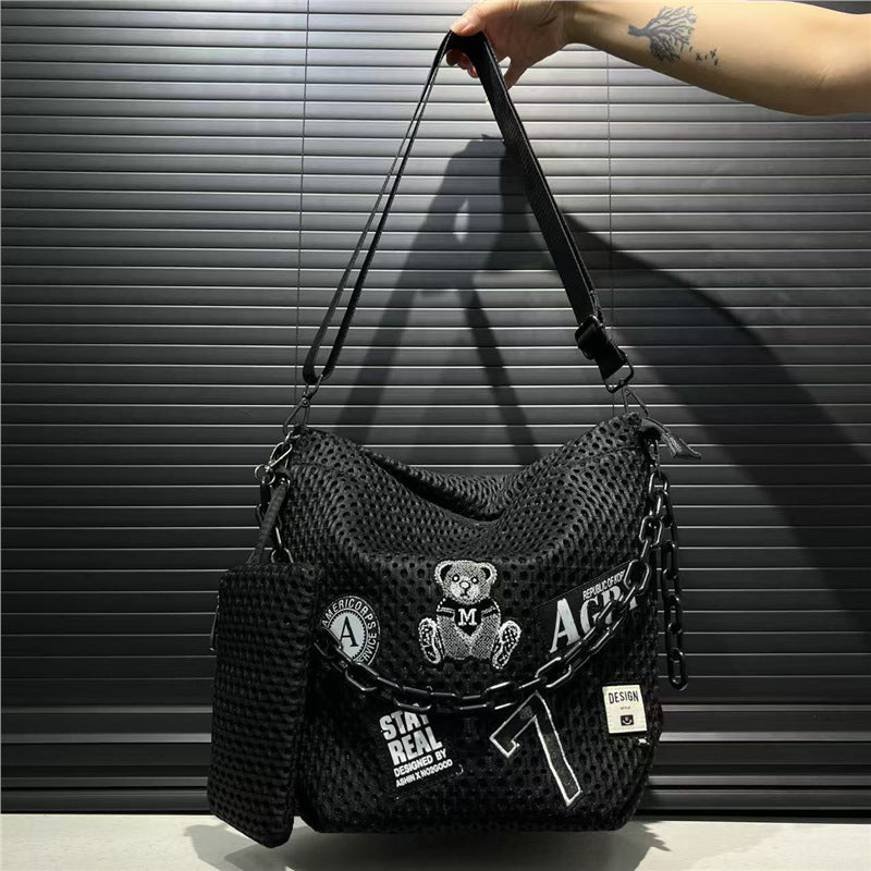 Cross-Border Exclusive Supply of Women's Fashionable Y2K Street Chain Shoulder Bag, Large Capacity Mesh Patchwork Crossbody Bag