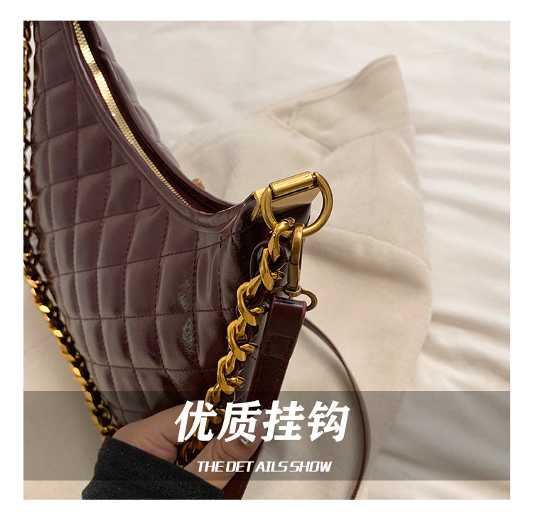 Cross-Border Quilted Saddle Bag, Autumn and Winter New Shoulder Bag, Fashionable Armpit Bag, Work Clothing Versatile Crossbody Bag