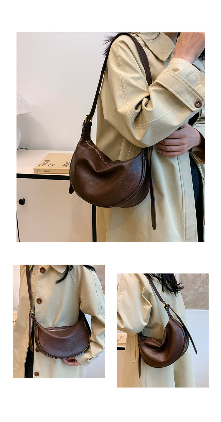 Cross-border Women's Bag Popular Retro Bag Women's New Fashion Texturized Shoulder Bag Retro Commuter Crossbody Dumpling Bag