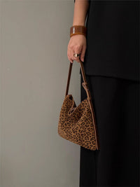 2026 Original Design Small Bag with Retro Fashion Feel, Leopard Print Pu Suede Handbag, Shoulder Bag, Mahjong Bag, Personalized Underarm Bag