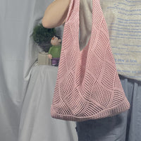2025 New Style Hollow Knitted Bag for Women, Casual Vacation Woven Shoulder Bag, Large Capacity Beach Tote Bag